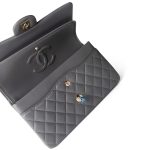 22A Dark Grey Lambskin Quilted Classic Flap Medium Light Gold Hardware - Image 15