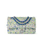 23S White Blue Green Tweed Quilted Classic Flap Medium