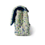 23S White Blue Green Tweed Quilted Classic Flap Medium - Image 12