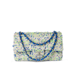 23S White Blue Green Tweed Quilted Classic Flap Medium - Image 16