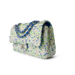 23S White Blue Green Tweed Quilted Classic Flap Medium - Image 6