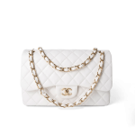 White Caviar Quilted Jumbo Classic Flap Light Gold Hardware