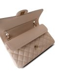 20C Light Beige Caviar Quilted Classic Flap Medium Light Gold Hardware - Image 8