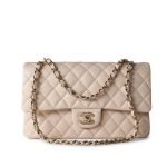 20C Light Beige Caviar Quilted Classic Flap Medium Light Gold Hardware - Image 14