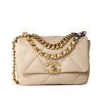 21B Beige Lambskin Quilted 19 Flap Small Mixed Hardware