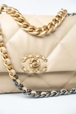 22S Beige Lambskin Quilted Small 19 Flap Mixed Hardware - Image 2