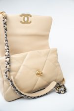 22S Beige Lambskin Quilted Small 19 Flap Mixed Hardware - Image 10