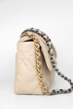 22S Beige Lambskin Quilted Small 19 Flap Mixed Hardware - Image 11