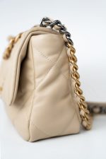 22S Beige Lambskin Quilted Small 19 Flap Mixed Hardware - Image 12