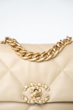 22S Beige Lambskin Quilted Small 19 Flap Mixed Hardware - Image 13