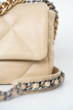 22S Beige Lambskin Quilted Small 19 Flap Mixed Hardware - Image 8
