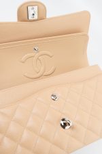 Beige Clair Caviar Quilted Classic Flap Medium Silver Hardware - Image 12