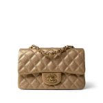 15C Gold Caviar Quilted Mini Rectangular Flap Antique Gold Hardware