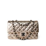 Gold Metallic Lambskin Quilted Classic Flap Medium Gold / Black