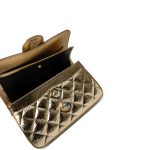Metallic Hammered Gold Calfskin Quilted Small Double Flap Gold/Black - Image 14
