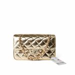 Metallic Hammered Gold Calfskin Quilted Small Double Flap Gold/Black - Image 2