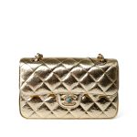 Metallic Hammered Gold Calfskin Quilted Small Double Flap Gold/Black - Image 7