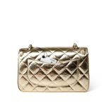 Metallic Hammered Gold Calfskin Quilted Small Double Flap Gold/Black - Image 8