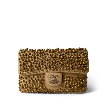 Gold Lambskin Pearly Wallet On Chain Flap Bag