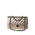 Gold Metallic Lambskin Quilted Classic Flap Medium Gold / Black