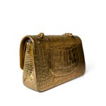 Metallic Calfskin Crocodile Embossed Classic Flap Medium Antique Gold Hardware - Image 11