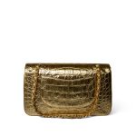 Metallic Calfskin Crocodile Embossed Classic Flap Medium Antique Gold Hardware - Image 13