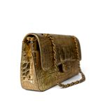 Metallic Calfskin Crocodile Embossed Classic Flap Medium Antique Gold Hardware - Image 14