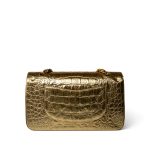Metallic Calfskin Crocodile Embossed Classic Flap Medium Antique Gold Hardware - Image 6