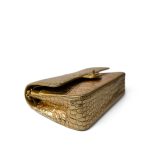 Metallic Calfskin Crocodile Embossed Classic Flap Medium Antique Gold Hardware - Image 12