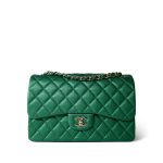 18S Emerald Green Caviar Quilted Jumbo Classic Flap Light Gold Hardware - Image 2