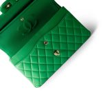 20S Green Lambskin Quilted Classic Flap Medium Light Gold Hardware - Image 12