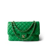 20S Green Lambskin Quilted Classic Flap Medium Light Gold Hardware - Image 10