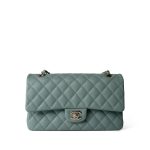 22C Dark Green Caviar Quilted Classic Flap Light Gold Hardware - Image 2
