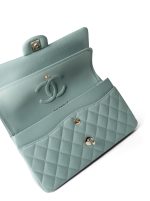 22C Dark Green Caviar Quilted Classic Flap Light Gold Hardware - Image 9