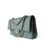 22C Dark Green Caviar Quilted Classic Flap Light Gold Hardware - Image 11