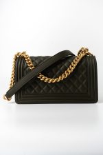 Khaki Green Lambskin Quilted Medium Boy Bag Aged Gold Hardware - Image 3