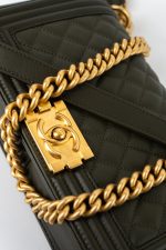 Khaki Green Lambskin Quilted Medium Boy Bag Aged Gold Hardware - Image 10