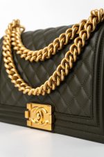 Khaki Green Lambskin Quilted Medium Boy Bag Aged Gold Hardware - Image 7