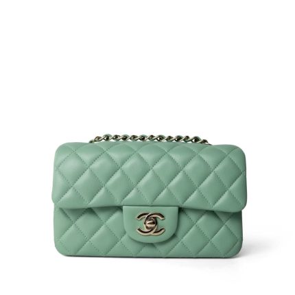 Light Green Lambskin Quilted Mini Rectangular Flap