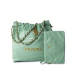 Light Green Small Calfskin Quilted 22 Hobo Bag w/ Antique Gold Hardware - Image 2