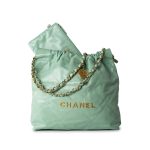 Light Green Small Calfskin Quilted 22 Hobo Bag w/ Antique Gold Hardware
