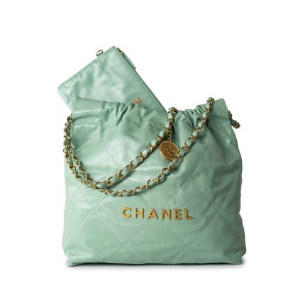 Light Green Small Calfskin Quilted 22 Hobo Bag w/ Antique Gold Hardware