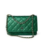 18S Emerald Green Caviar Quilted Wallet on Chain WOC - Image 2