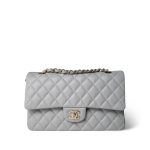 21A Grey Caviar Quilted Medium Classic Flap Light Gold Hardware - Image 9