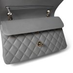 21A Grey Caviar Quilted Medium Classic Flap Light Gold Hardware - Image 7