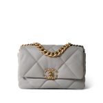 21A Grey Lambskin Quilted 19 Flap Mixed Hardware