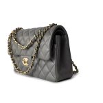 22A Grey Lambskin Quilted Small Classic Flap Light Gold Hardware - Image 2