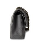 22A Grey Lambskin Quilted Small Classic Flap Light Gold Hardware - Image 3