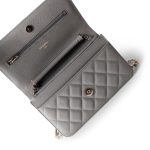 22B Grey Caviar Quilted Wallet on Chain Light Gold Hardware - Image 12