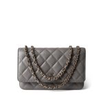22B Grey Caviar Quilted Wallet on Chain Light Gold Hardware - Image 10